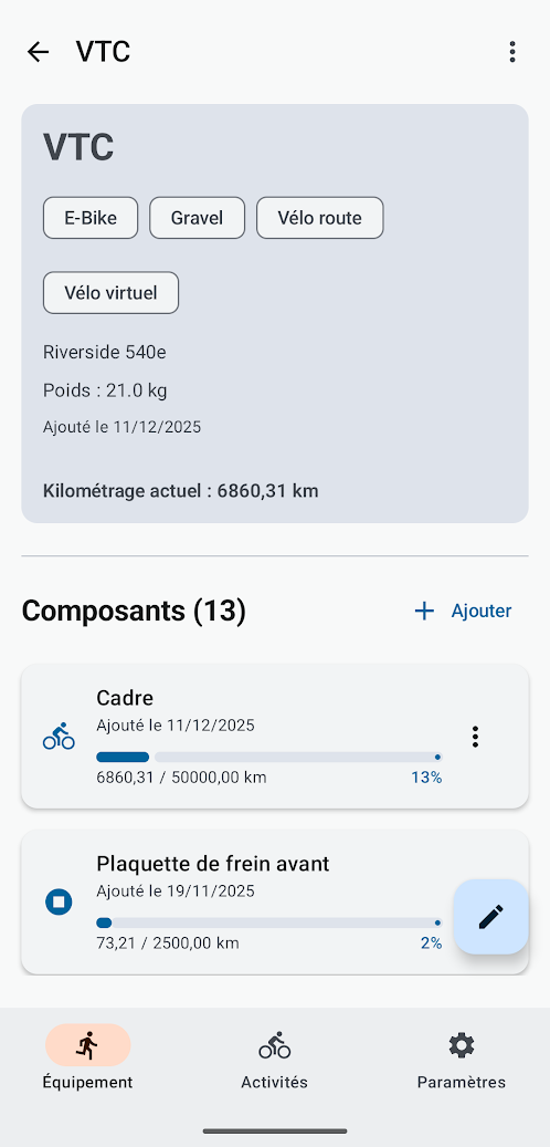 Liste des composants / Détail